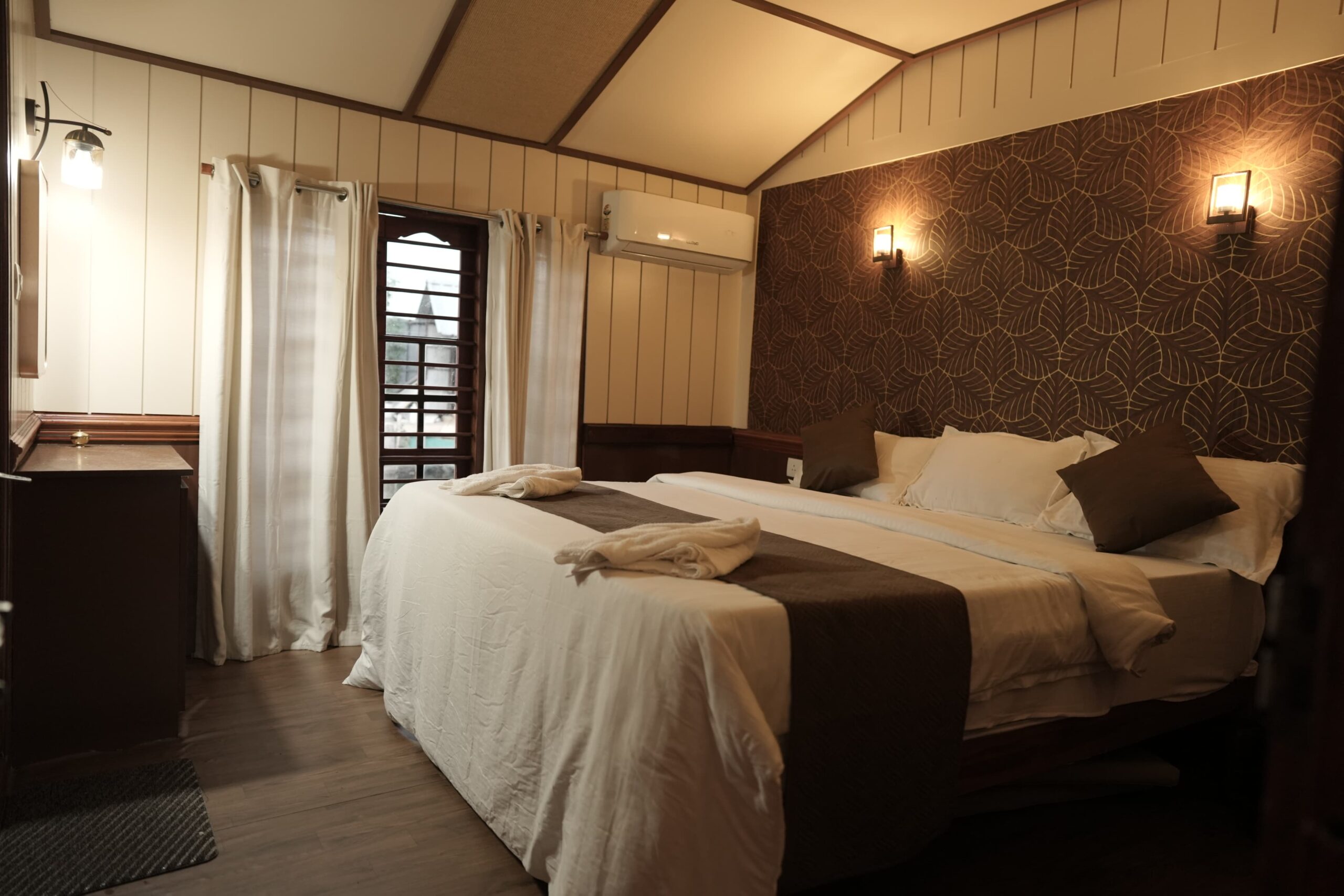 Comfortable sleeping area inside Alleppey houseboat