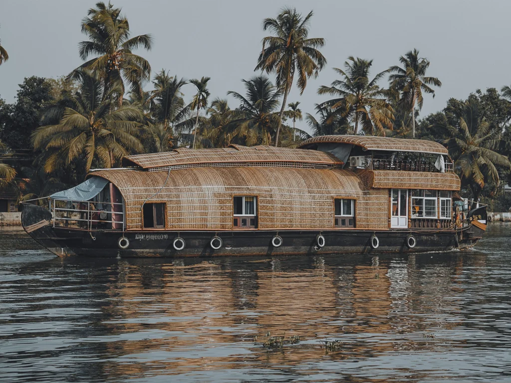 Premium houseboat in Alleppey surrounded by coconut trees